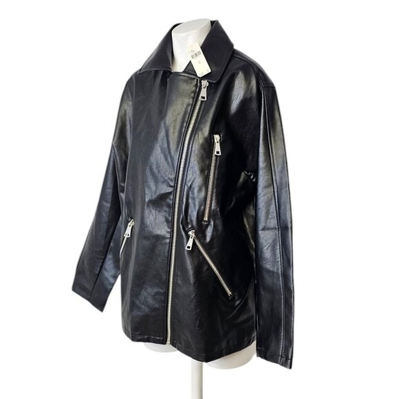 Anthropologie Maeve Oversized Faux-Leather Moto Jacket, Black, Edgy, Size M - Picture 8 of 8